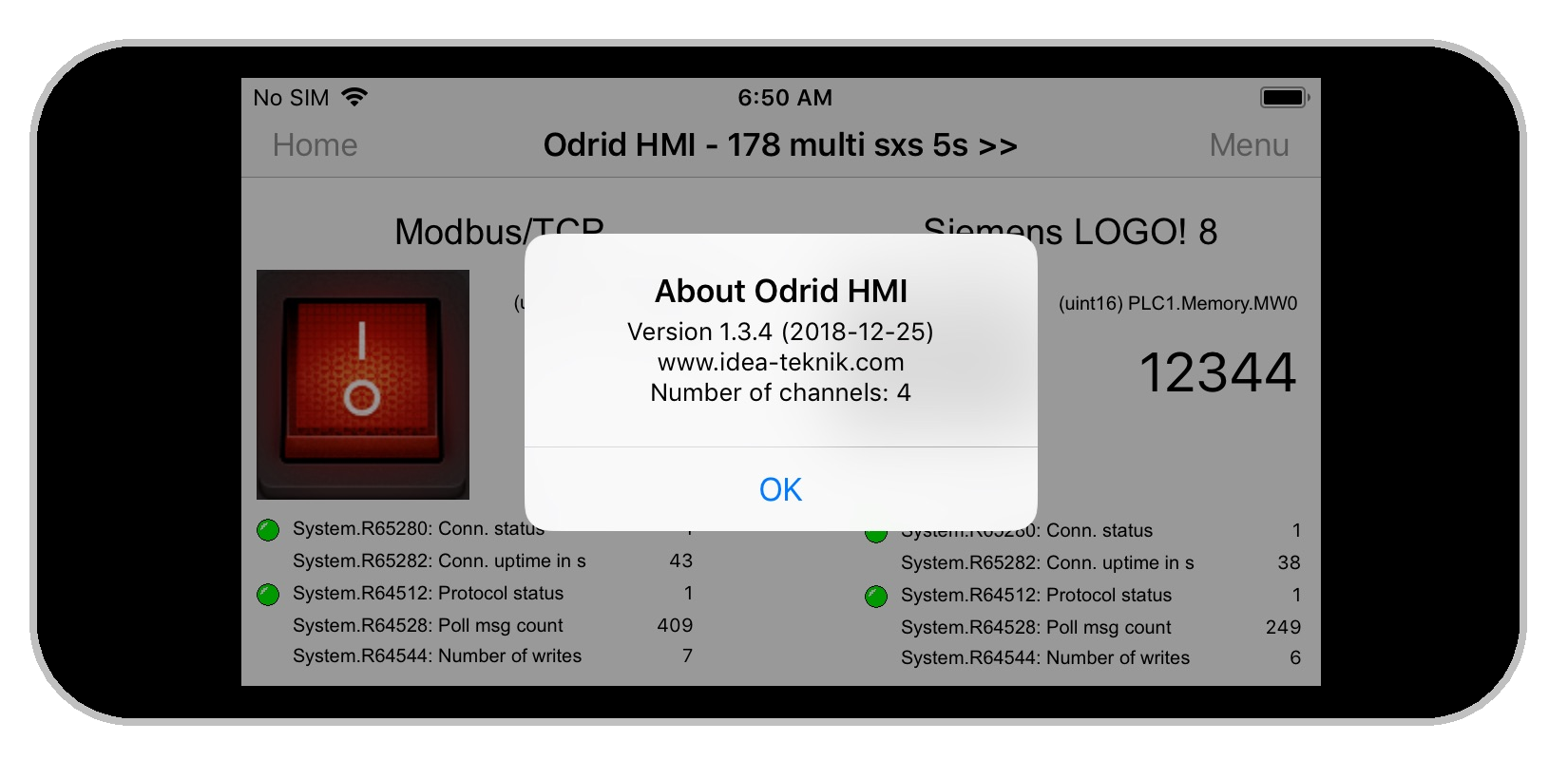 Odrid HMI 1.3.4 on an Iphone 5s