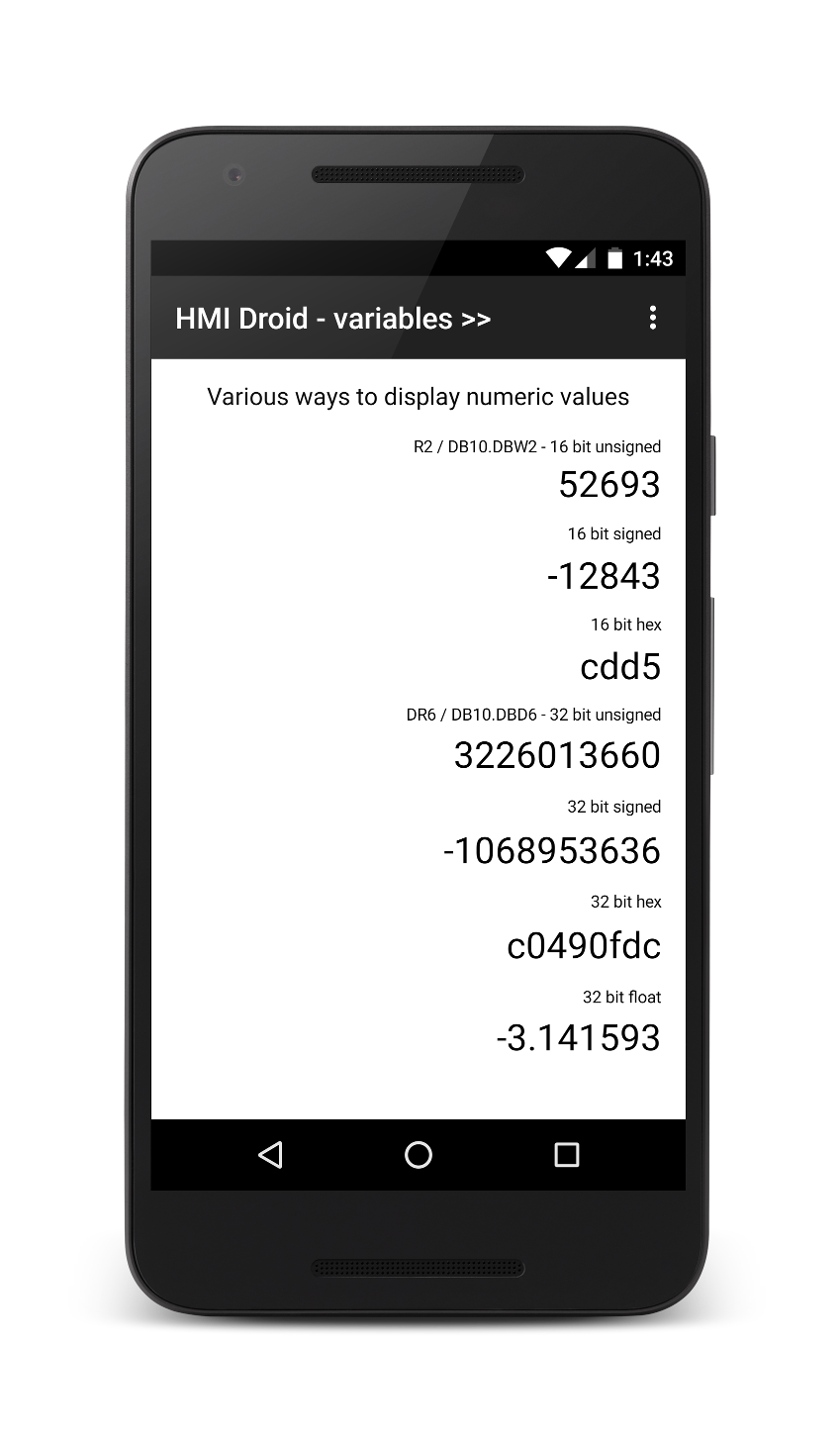 HMI Droid variables