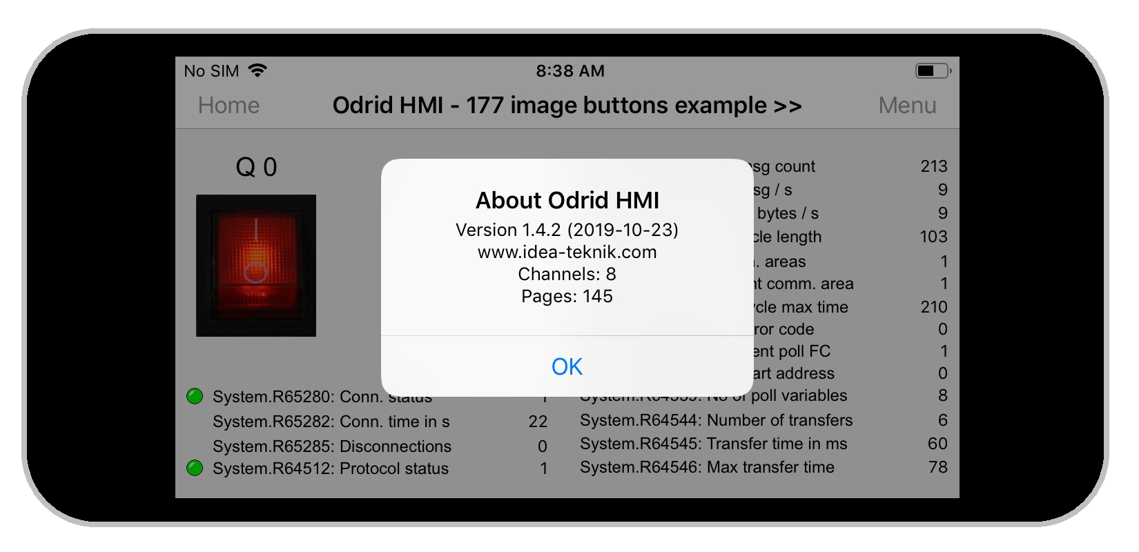 Odrid HMI 1.4.2 on an Iphone 5s