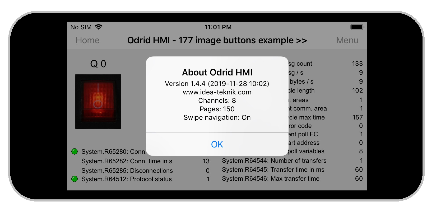Odrid HMI 1.4.4 on an Iphone 5s