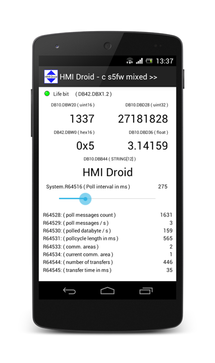 HMI android radio button phone smartphone tablet droid plc modbus tcp rtu Wi-Fi Bluetooth